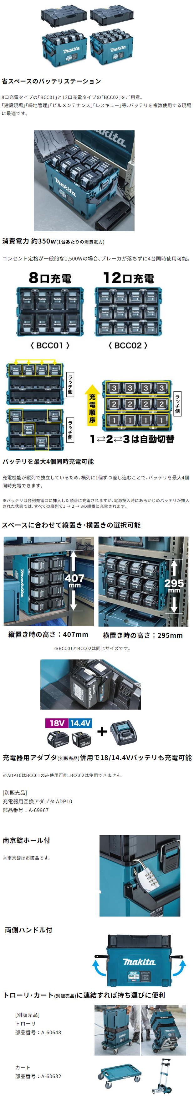 マキタ  40Vmax多口充電ケース BCC01 充電口数8口［A-78346］