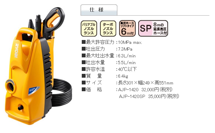 リョービ 高圧洗浄機 Ajp 14 Ajp 14sp 電動工具 エアー工具 大工道具 電動工具 高圧洗浄機 ポンプ ハウスクリーニング機材