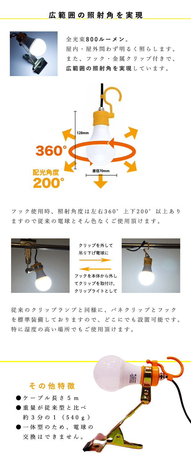 富士倉 LEDクリップランプ KY-08W 電動工具・エアー工具・大工道具（作業工具＞LEDライト）