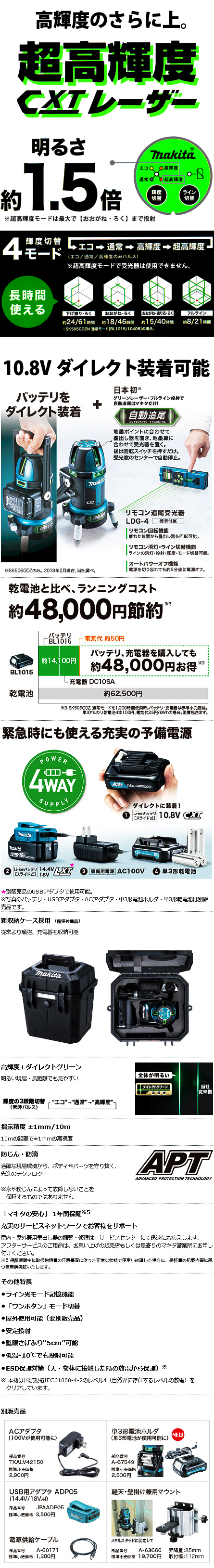 マキタ 10 8v 充電式屋内 屋外兼用グリーンレーザー墨出し器 Sk506gdzn フルライン 電動工具 エアー工具 大工道具 レーザー機器 レーザー機器