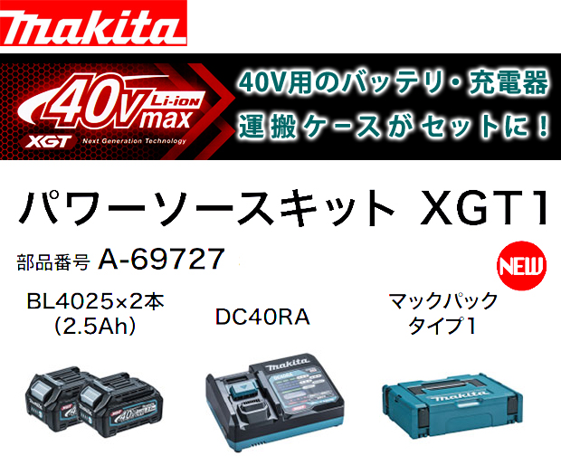 ☆未使用品☆makita マキタ パワーソースキット XGT1 A-69727 40Vmax 2.5Ahバッテリー2個(BL4025) 充電器(DC40RA) ケース付 60023