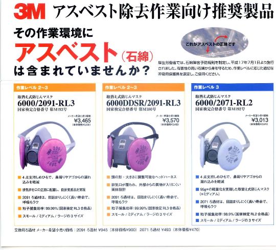 ３Ｍ アスベスト除去作業向け防じんマスク（半面形/ドロップダウン面体） 電動工具・エアー工具・大工道具（安全用品・防犯工具＞身体保護製品）