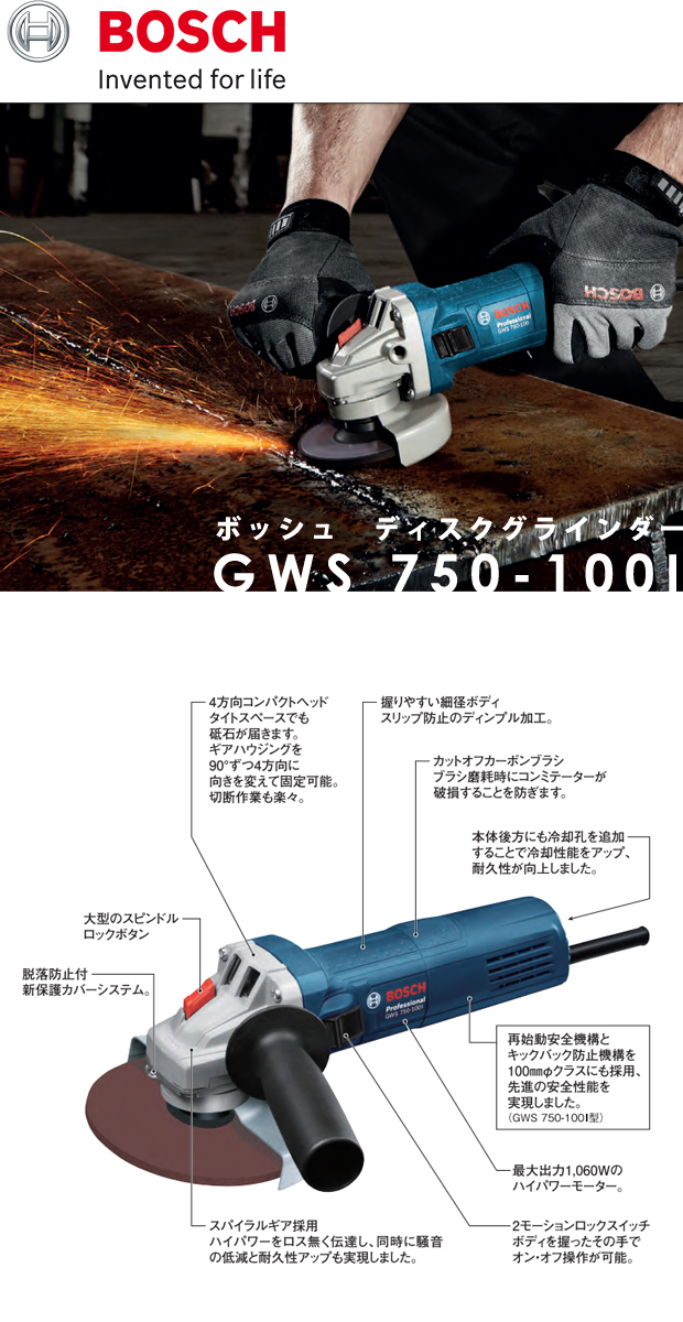 BOSCH ディスクグラインダー GWS750-100I