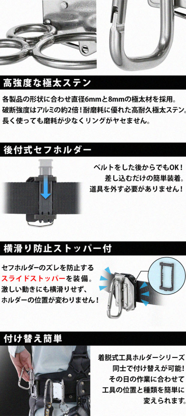 タジマ セフ着脱式 工具ホルダーステンシリーズ 電動工具・エアー工具・大工道具（安全用品・防犯工具＞安全帯・腰道具・安全工具）