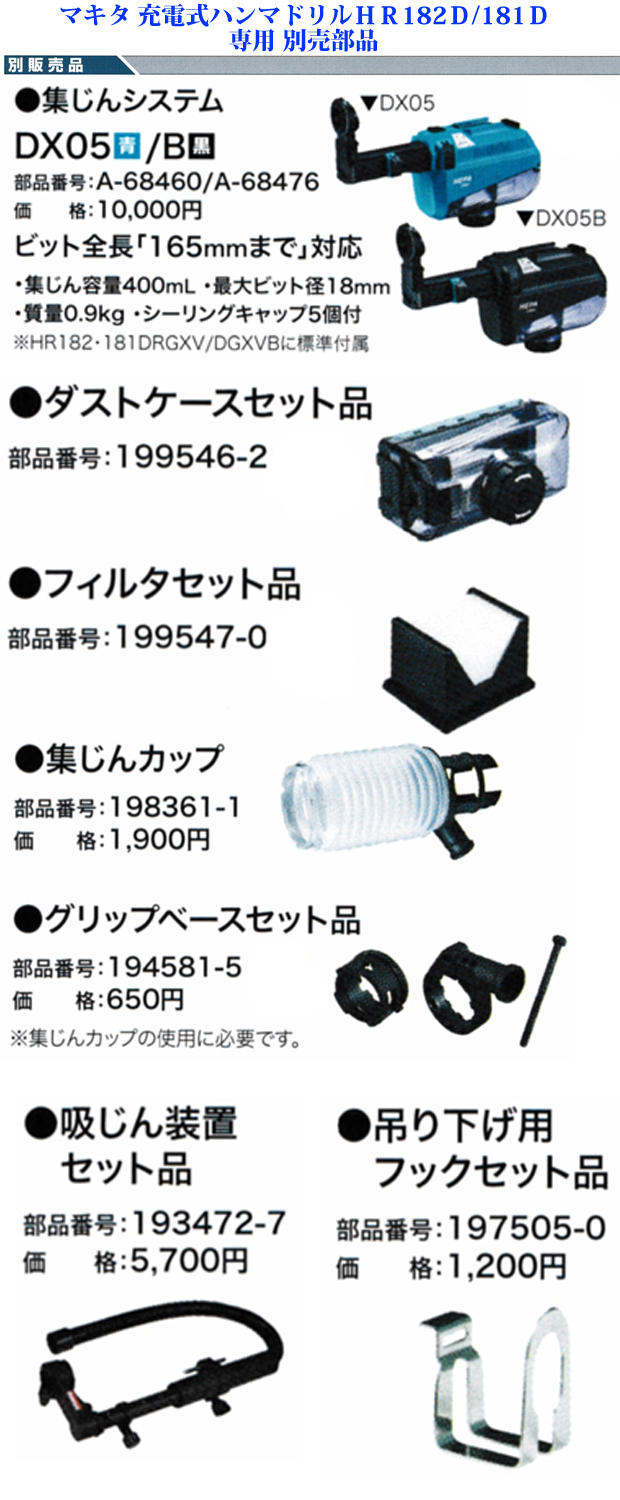 マキタ 充電式ハンマドリルHR182D/HR181D専用別売部品