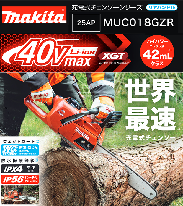 マキタ 40Vmax 充電式チェンソー MUC018GZR 1/2/3